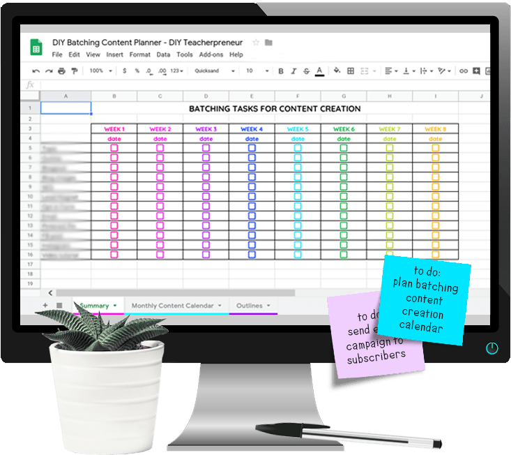 Batching content creation planner | DIY Teacherpreneur